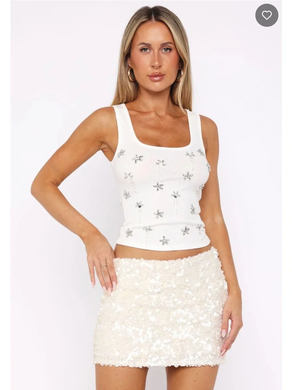 White Fox Boutique White Sequin Mini Skirt - Picture 2 of 3
